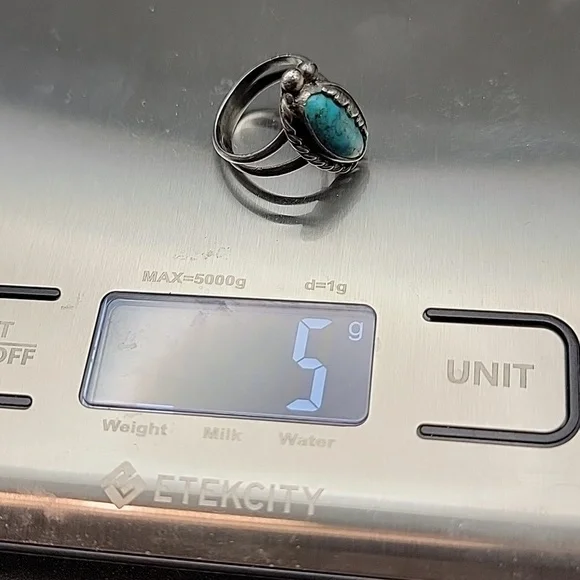 5g Vtg Native American Old Pawn Turquoise And Sterling Silver Size 7 Ladies Ring - Picture 15 of 16